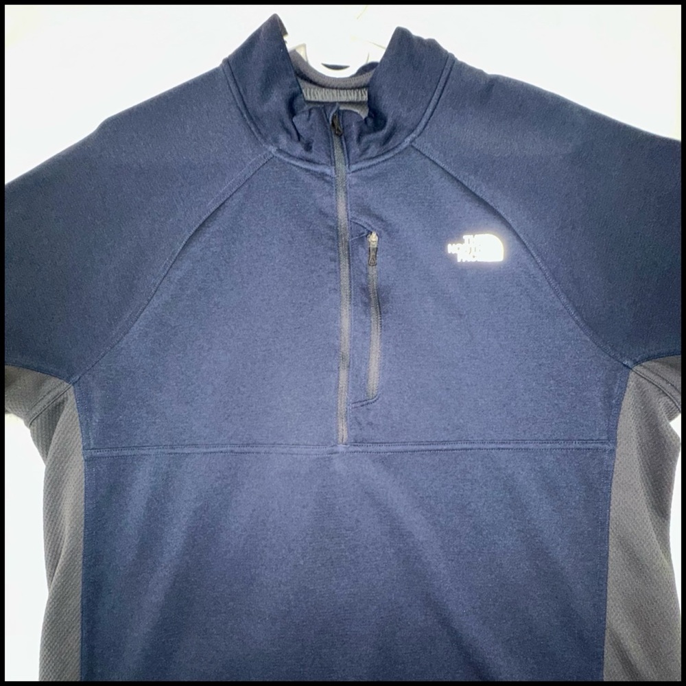 TheNorthFace🔥🪽Long Sleeve Navy Blue Grey Quarter Zip Thumb Sleeves Breast Pocket